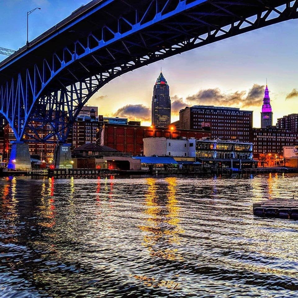 The Cleveland, Ohio skyline at dusk